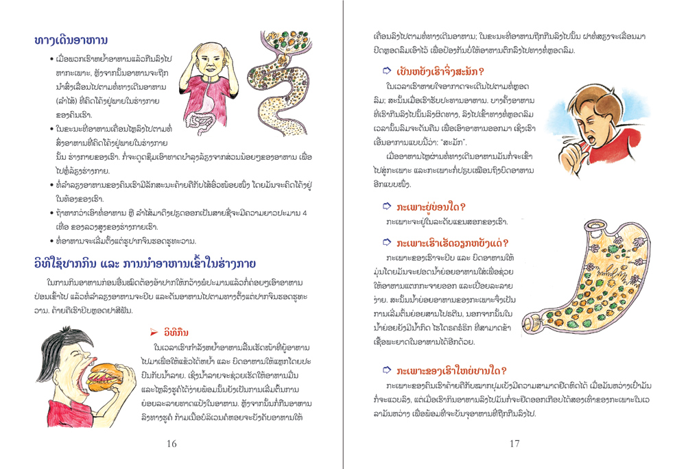 sample pages from What Happens to Your Food?, published in Laos by Big Brother Mouse