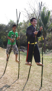 Stilts made from bamboo, a traditional Lao toy.