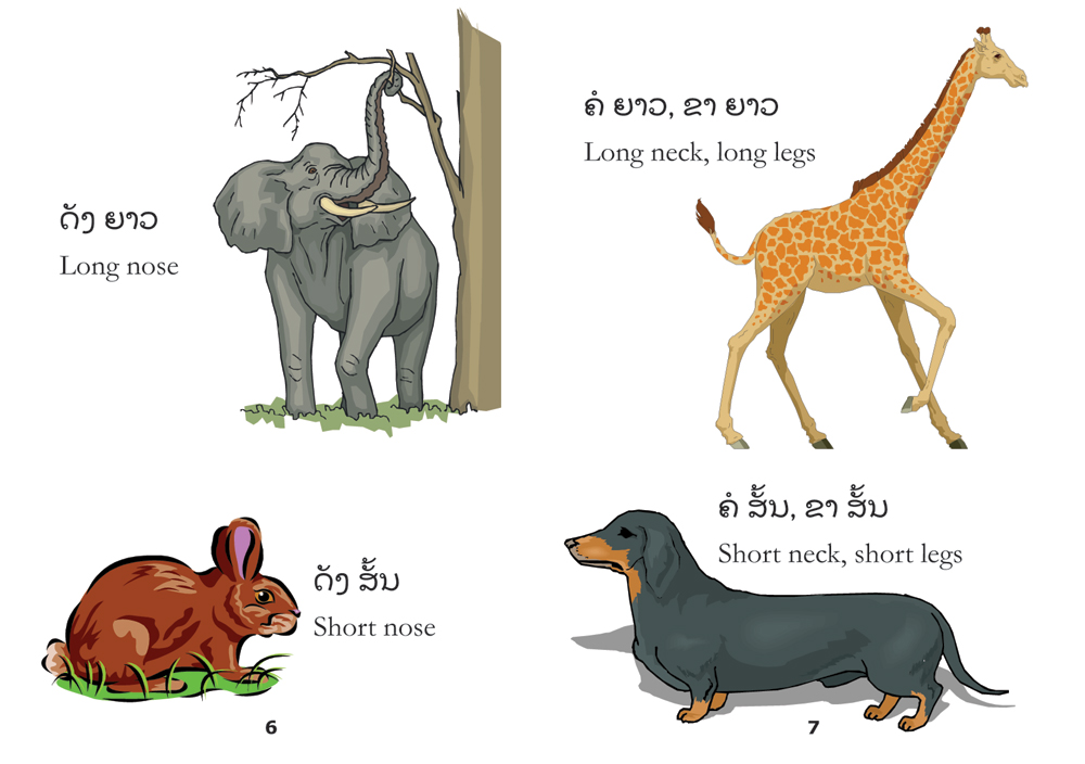 sample pages from Opposites, published in Laos by Big Brother Mouse